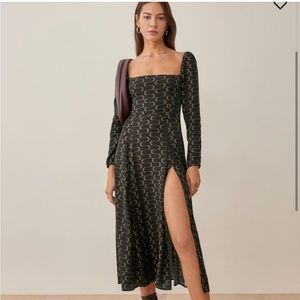 Reformation Black and Gold Midi Dress